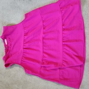 Tiered Cinched Neck Hot pink Tank Blouse- Medium